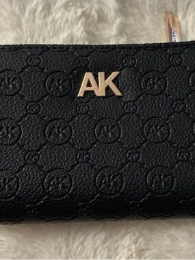 Anne Klein Black Embossed Leather Wallet with Gold AK Emblem
